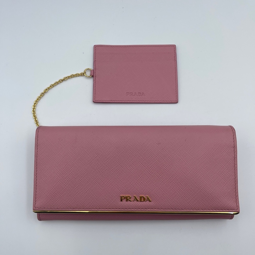 Prada Long leather Wallet in Peonia Saffiano Metal Pink Metallic w/ card holder
